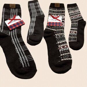 Dearfoams Brown Print & Fair Isle Logo Ribbed Trim Stretch Boot Socks-2 Pairs